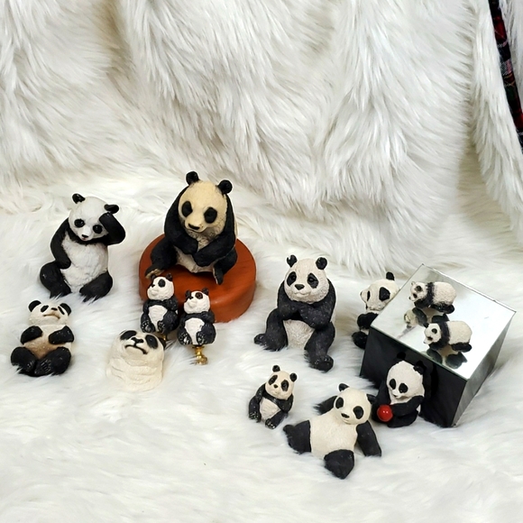 Bundle Lot 12 Panda Bear figurine ceramic vintage